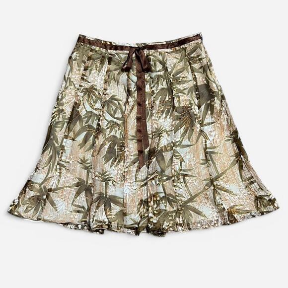 VTG Y2K Uniform John Paul Richard Palm Tree Burnout Midi Skirt w Ribbon S/M - Picture 1 of 7